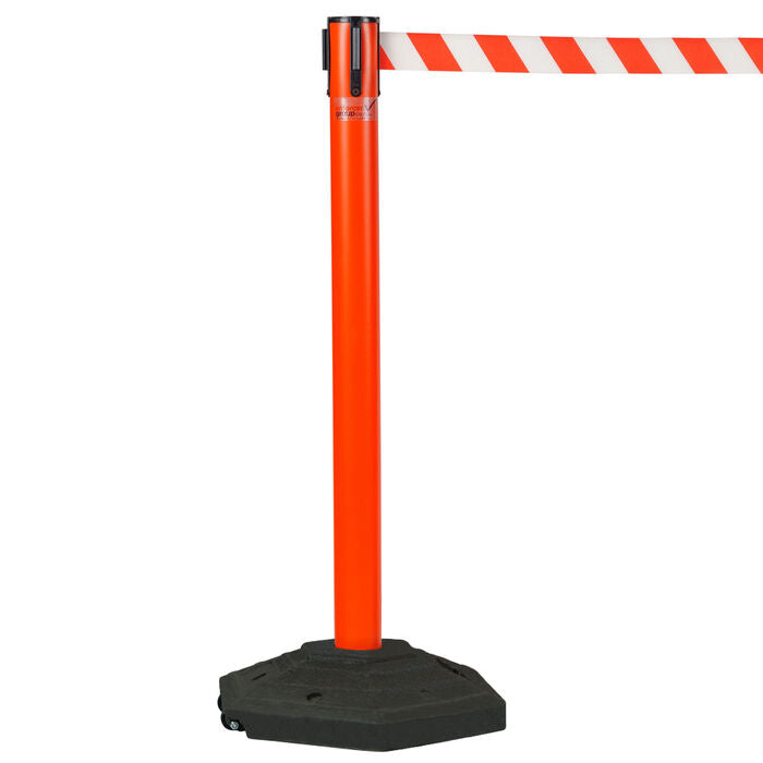 Retractable Belt Barrier Bollard - Red Post, Red/White 2-Post Set