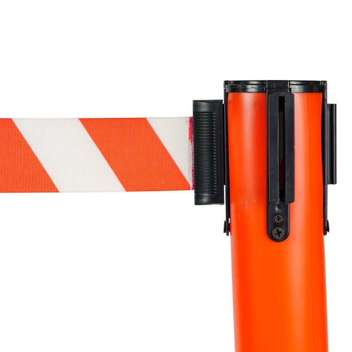 Retractable Belt Barrier Bollard - Red Post, Red/White 2-Post Set