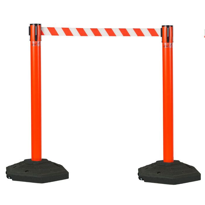 Retractable Belt Barrier Bollard - Red Post, Red/White 2-Post Set
