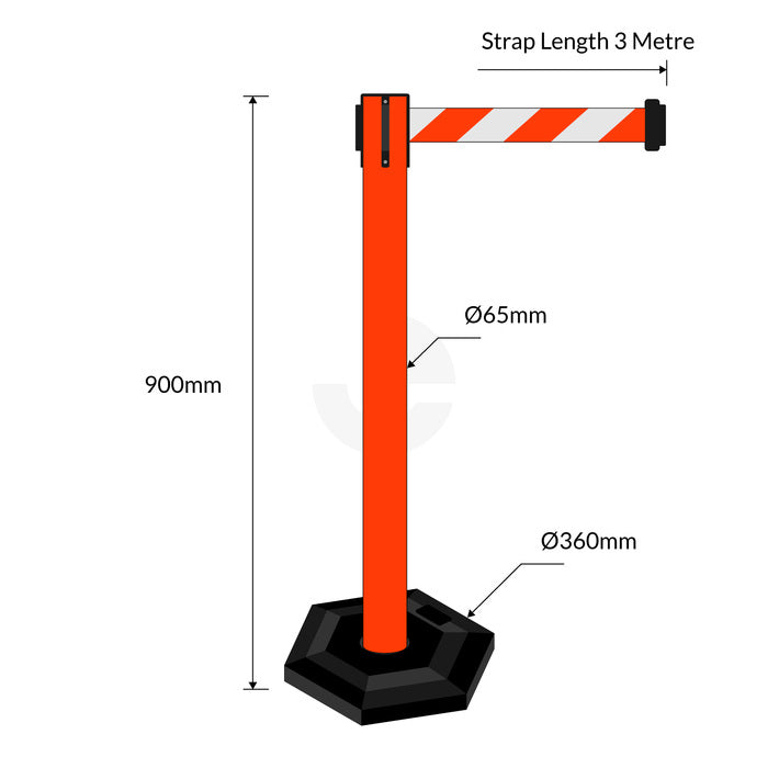 Retractable Belt Barrier Red Post - Red/White