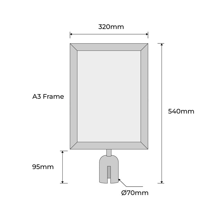 Stainless Steel A3 Sign Frame Portrait fits Retractable Belt Barrier Bollard