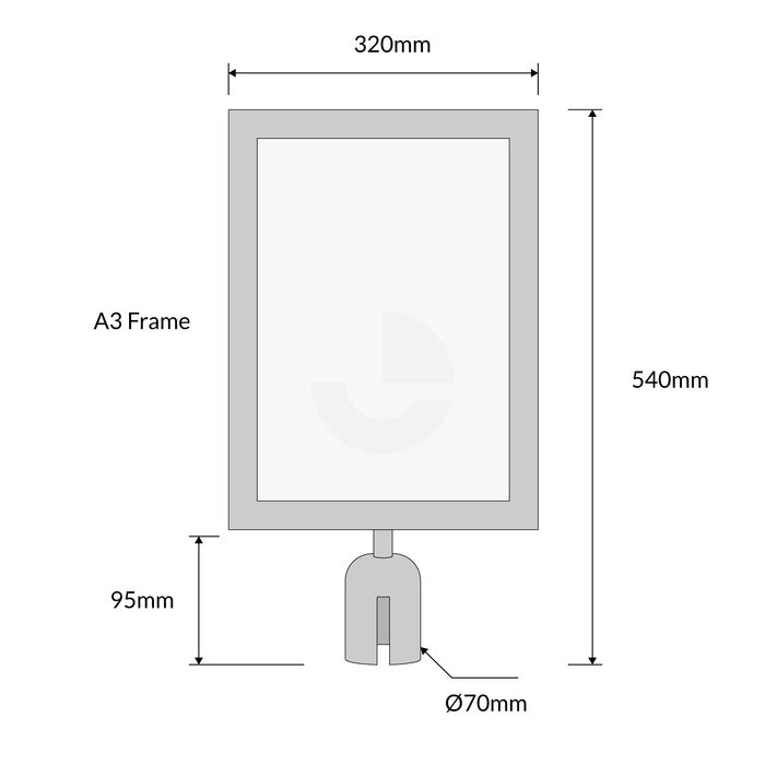 Stainless Steel A3 Sign Frame Portrait fits Retractable Belt Barrier Bollard