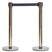 Retractable Belt Barrier Bollard - Stainless Steel Post, Black Belt 2-Post Set