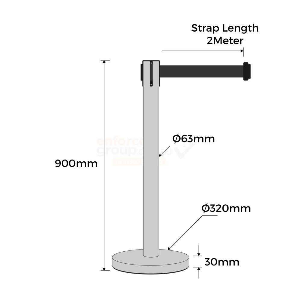 Retractable Belt Barrier Bollard - Stainless Steel - Black