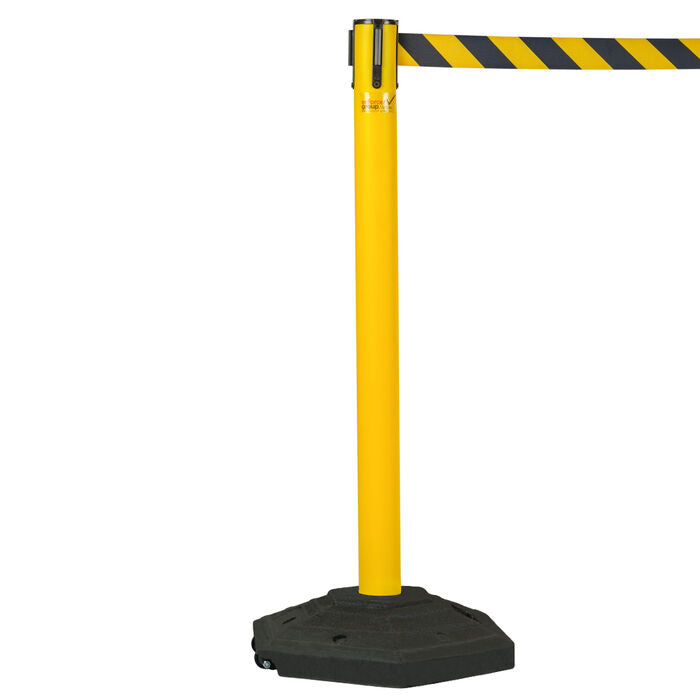 Retractable Belt Barrier Bollard - Yellow Post, Black/Yellow Belt 2-Post Set