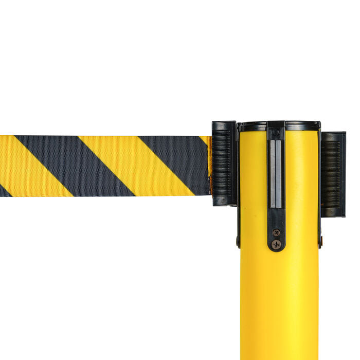 Retractable Belt Barrier Bollard - Yellow Post, Black/Yellow Belt 2-Post Set