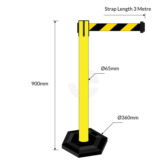 Retractable Belt Barrier Yellow Post - Black/Yellow