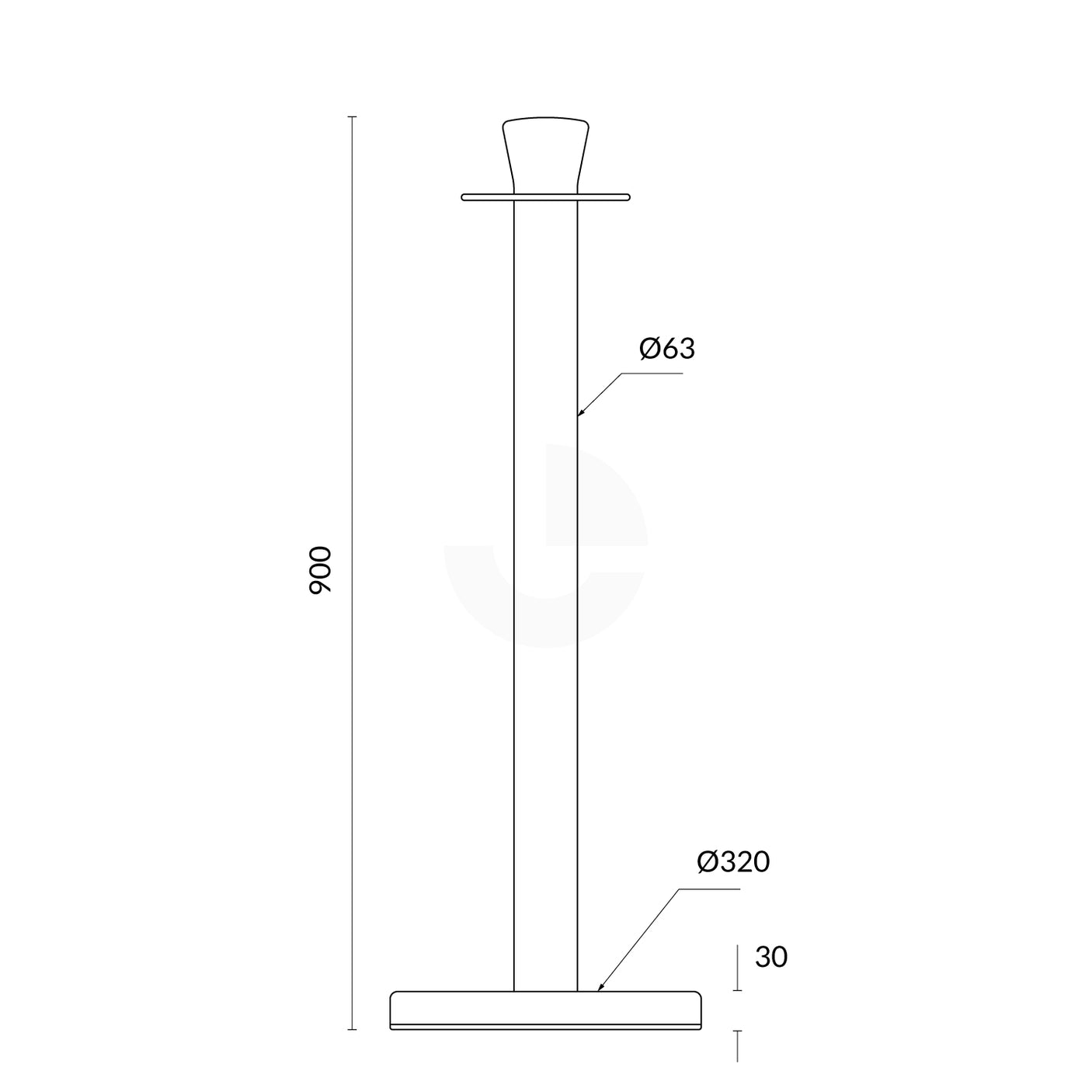 Rope Barrier Bollard Post - Powder Coated Matt Black