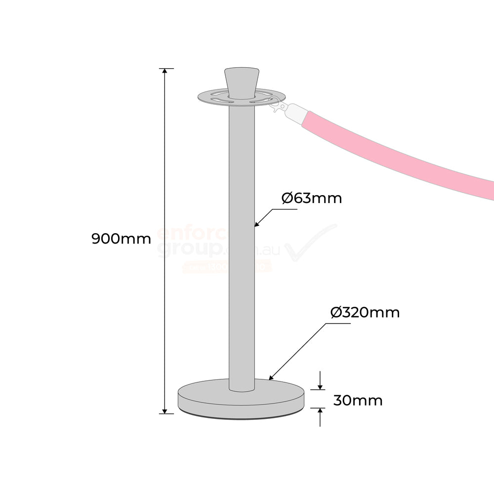 Rope Barrier Bollard Post and Base - Stainless Steel