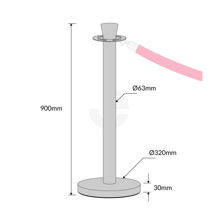 Rope Barrier Bollard Post and Base - Stainless Steel