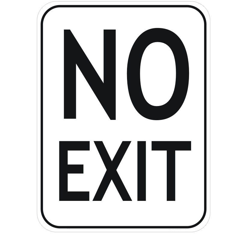 R2-8A "No Exit" Sign, 450mm x 600mm, Black Text on Reflective White Background Aluminium Sign