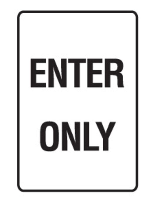 R2-ENO "Enter Only" Sign, 450mm x 600mm, Black Text on Reflective White Background Aluminium Sign