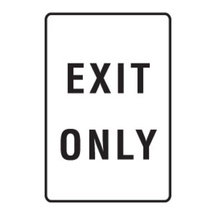 R2-EXO "Exit Only" Sign, 450mm x 600mm, Black Text on Reflective White Background Aluminium Sign