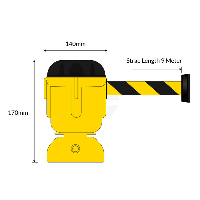 T-Top 9M Retractable Tape Barrier  - Yellow/Black