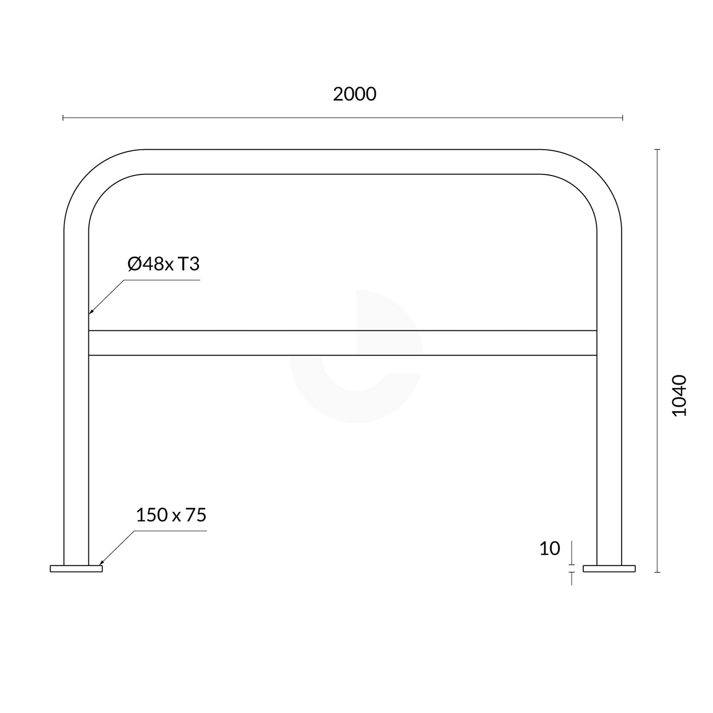 U-Bar Hand Rail Galvanised 2 Metre