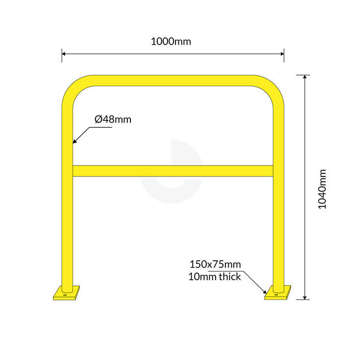 U-Bar Double Hand Rail - Yellow 1metre