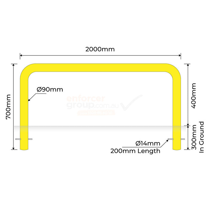 U-Bar Bollard - 90mm x 2 Meter In-Ground - Yellow