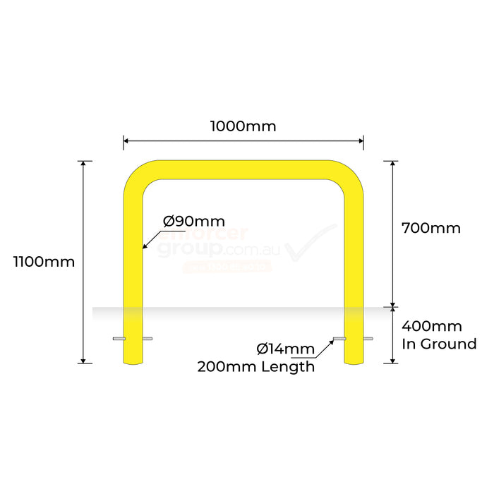 U-Bar Bollard - 90mm In-Ground - Yellow