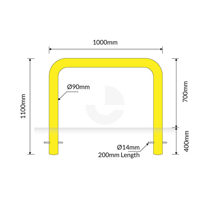 U-Bar Bollard - 90mm In-Ground - Yellow