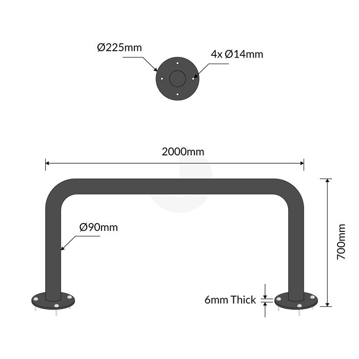 U-Bar Bollard - 90mm x 2 Meter Surface Mounted - Black