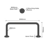 U-Bar Bollard - 90mm x 2 Meter Surface Mounted - Black