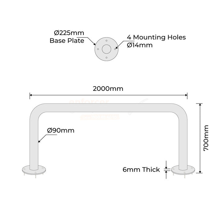 U-Bar Bollard - 90mm x 2 Meter Surface Mounted - Galvanised