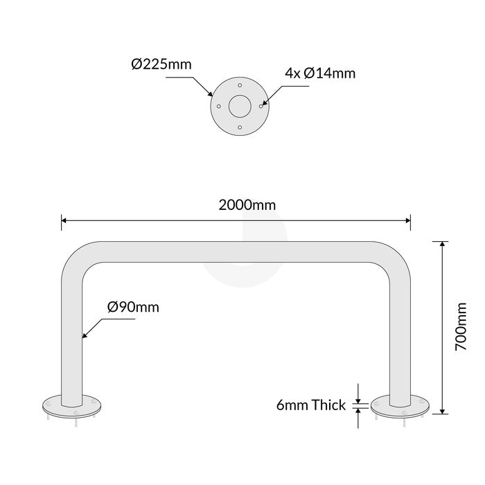 U-Bar Bollard - 90mm x 2 Meter Surface Mounted - Galvanised