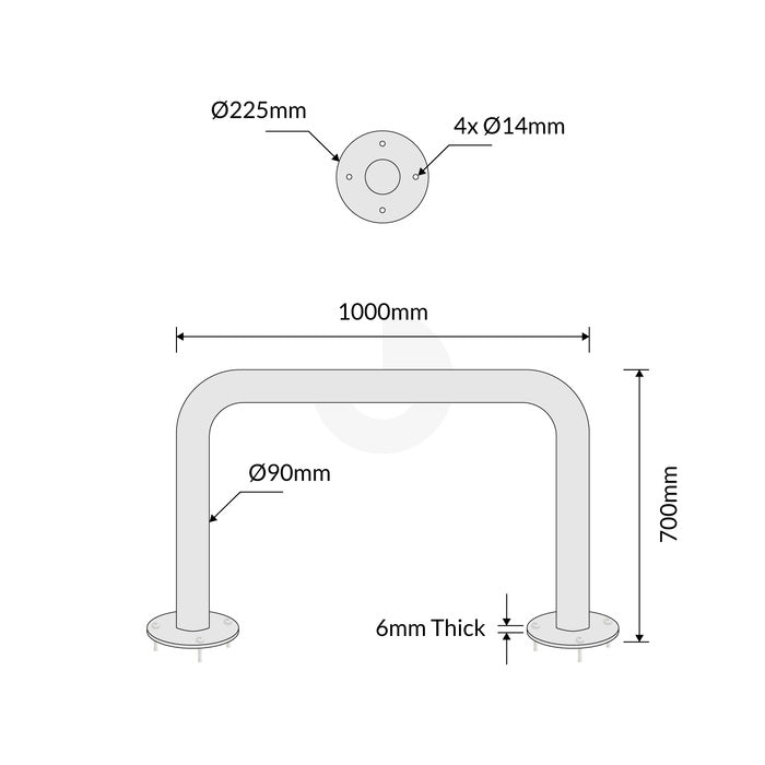 U-Bar Bollard - 90mm Surface Mounted - Galvanised