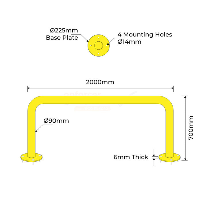 U-Bar Bollard - 90mm x 2 Meter Surface Mounted - Yellow