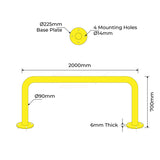 U-Bar Bollard - 90mm x 2 Meter Surface Mounted - Yellow