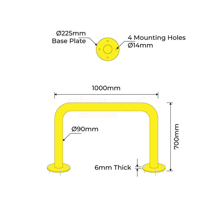 U-Bar Bollard - 90mm Surface Mounted - Yellow