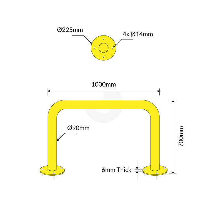 U-Bar Bollard - 90mm Surface Mounted - Yellow