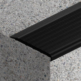 VisioEdge Black Anodised Stair Nosing with Ribbed Black Rubber Insert - 10mm X 75mm