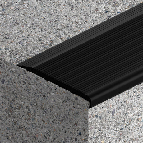 VisioEdge Black Anodised Stair Nosing with Ribbed Black Rubber Insert - 10mm X 75mm