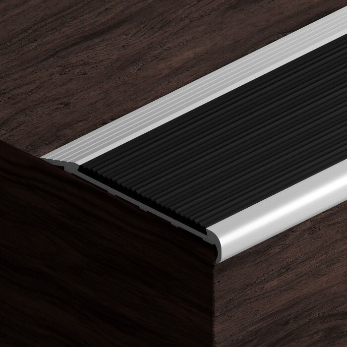 VisioEdge Aluminium Stair Nosing with Ribbed Black Rubber Insert - 10mm X 75mm