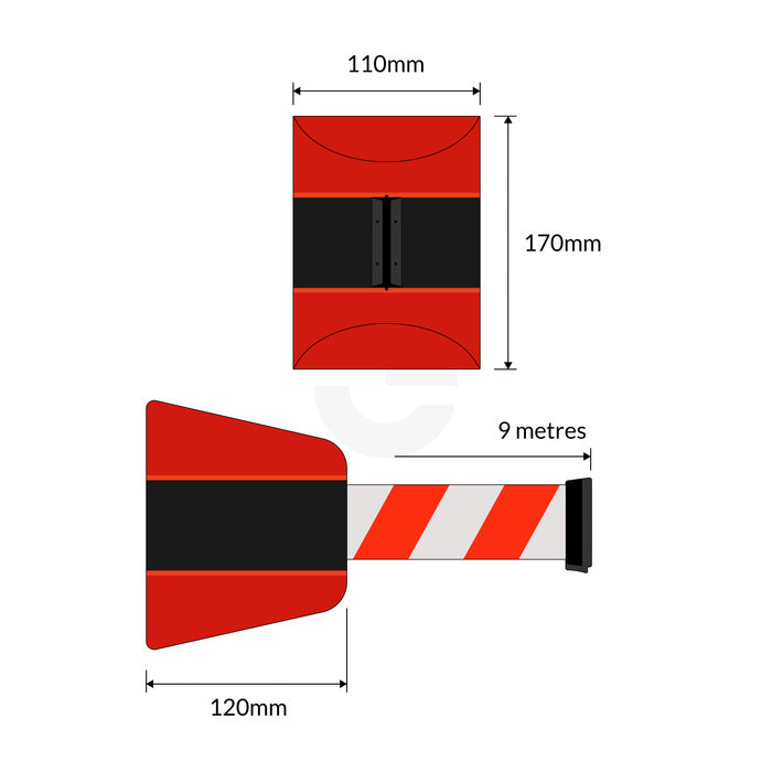 Wall Mount Retractable Barrier  - Red/White
