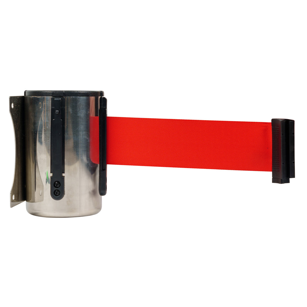 Wall Mount Retractable Barrier - Stainless Steel With Red Belt