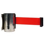 Wall Mount Retractable Barrier - Stainless Steel With Red Belt