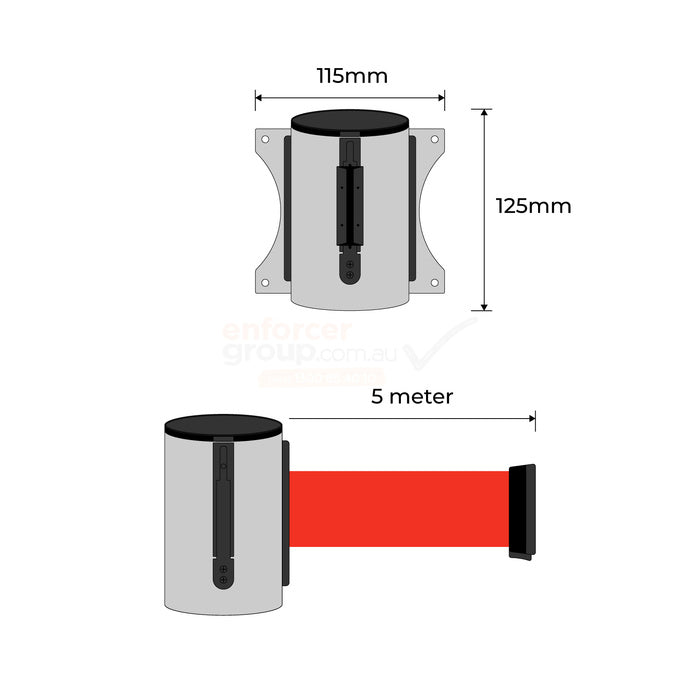 Wall Mount Retractable Barrier - Stainless Steel With Red Belt