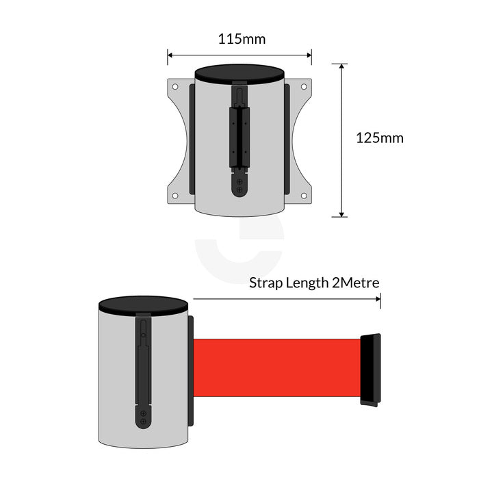Wall Mount Retractable Barrier - Stainless Steel With Red Belt
