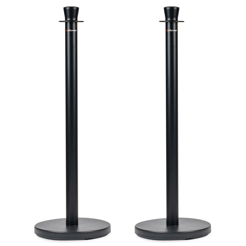 Rope Barrier Bollard Post - Powder Coated Matt Black 2-Post Set